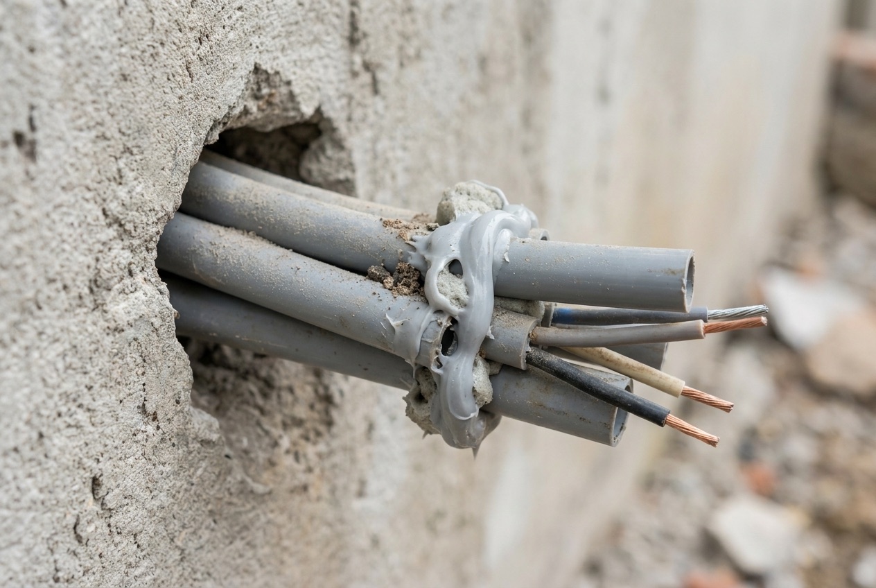 Unsealed pipe and cable penetrations through an external wall