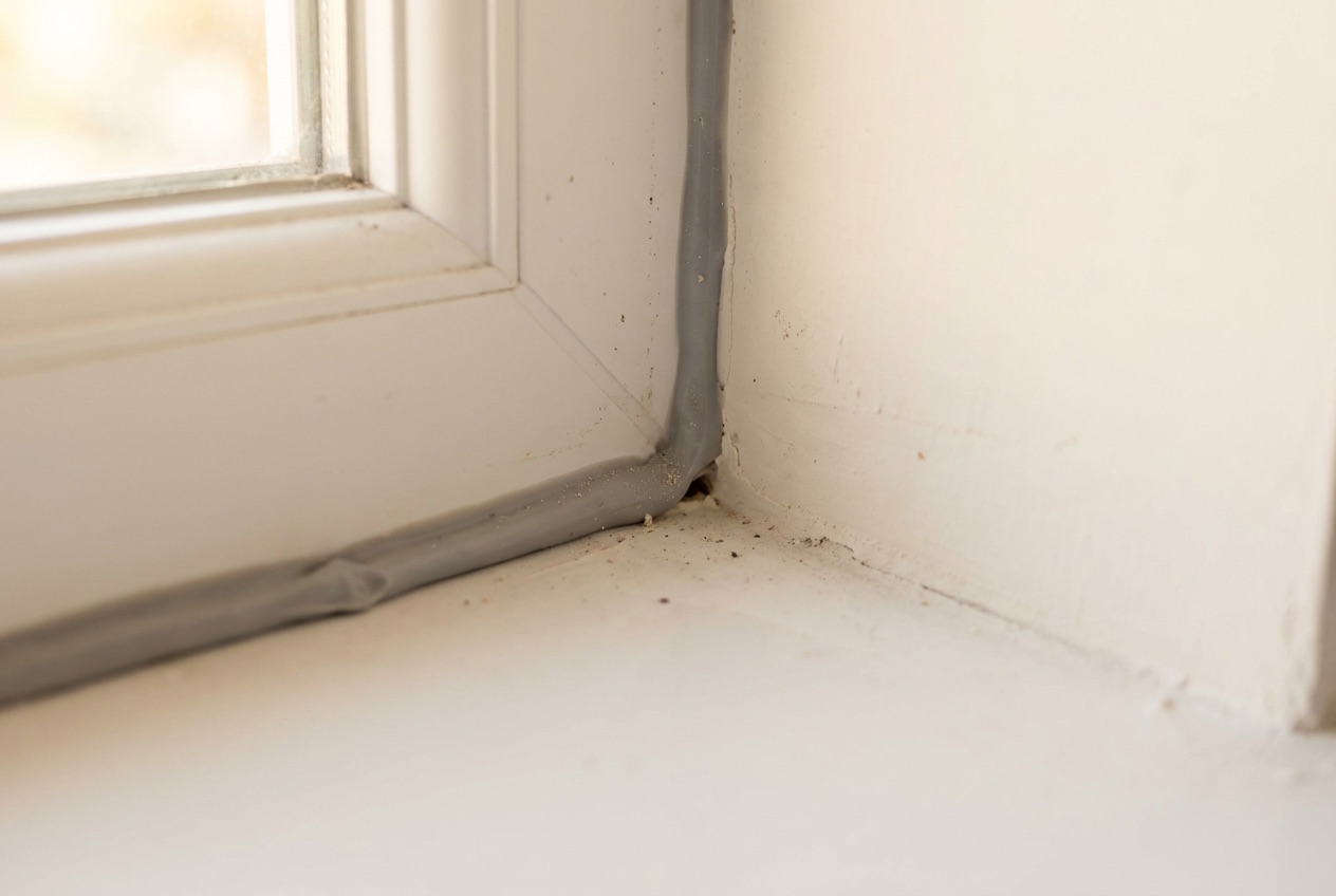 Poorly sealed gap around a window frame showing air leakage path