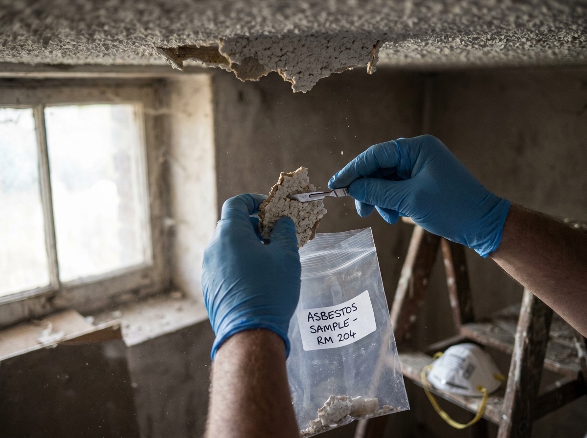Surveyor taking a material sample during an asbestos survey